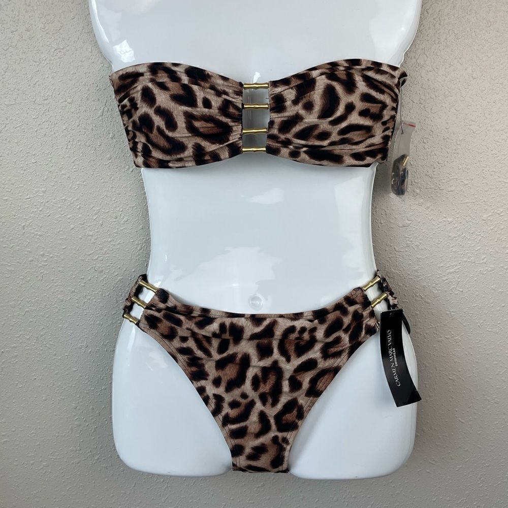 NWT Carmen Marc Valvo Tiger Print Bikini and Matching Bottoms Size XS